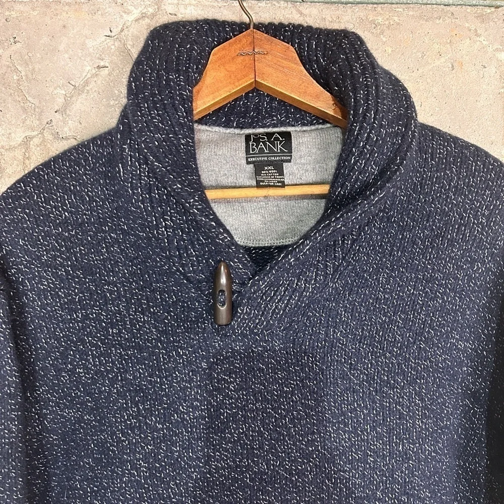 JoS A Bank exclusive collection wool navy blue knit collared sweater 2XL